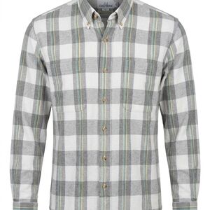 Men's White and Gray Plaid Button Down Shirt